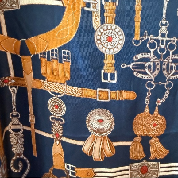 Tyler Boe Audrey Equestrian Blue and Brown Puff Sleeve Sheath Dress - Picture 2 of 4